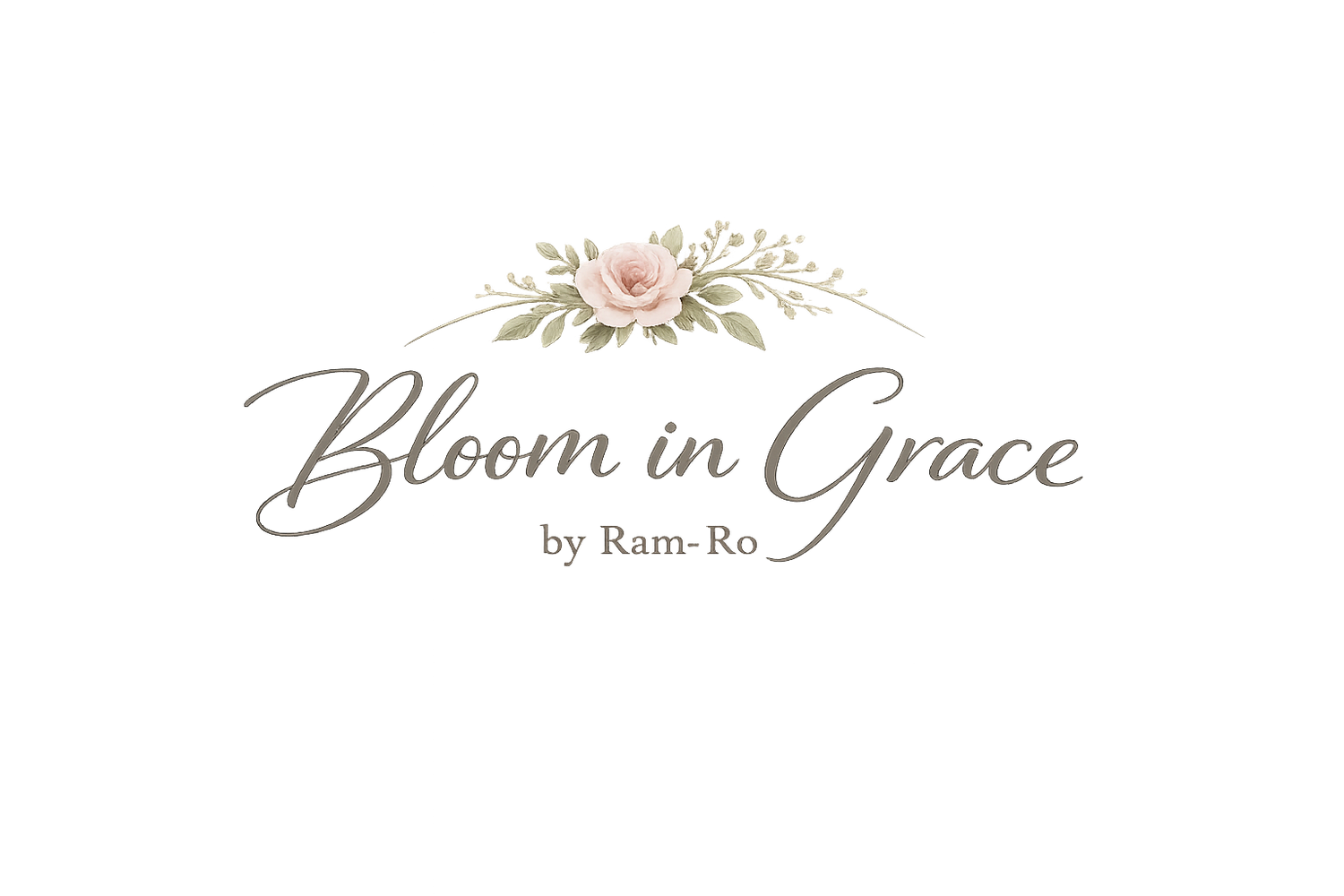 Bloom in Grace by Ram-Ro logo with soft florals, faith-inspired luxury collection.